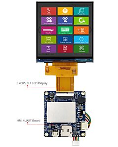 3.4英寸IPS方形HMI显示屏480x480智能UART TFT LCD